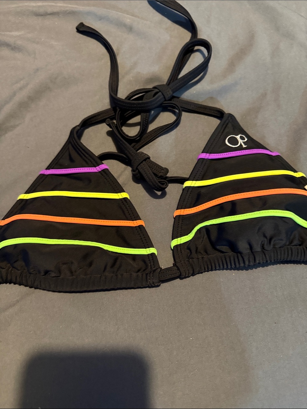 OP Black Triangle Swim Top with Neon Accent Stripes